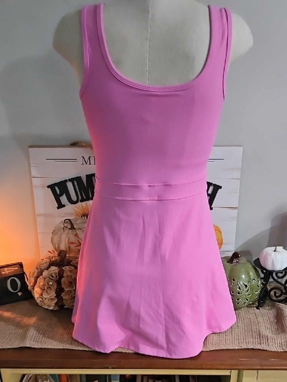 Fabletics Bright Pink Ribbed Scoop-Neck Mini Dress Size Small Tennis Dress - Picture 5 of 9